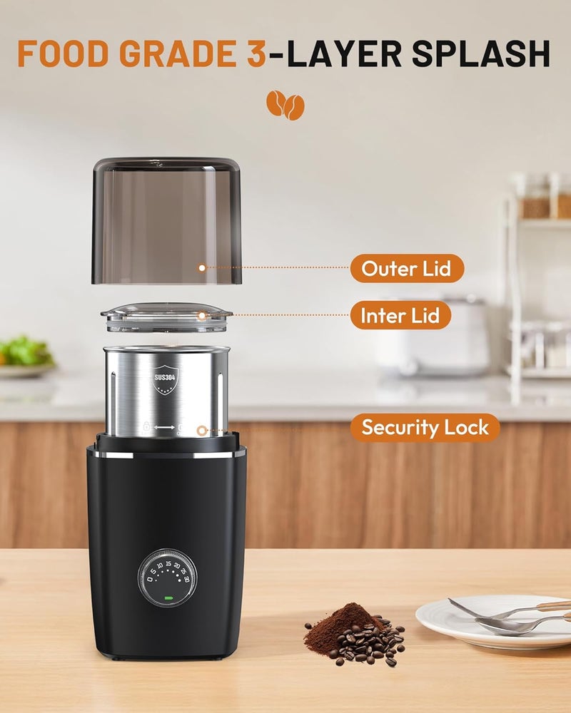 EZVING Hands-Free Blade Coffee Grinder, Cordless Coffee Mill with 5-30S Adjustable Grinding, Triple-Lock Safety & 1500mAh Rechargeable Battery with Removable Bowl, Portable for Camping, Travel, etc. - Image 5